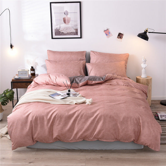 Bedding Set Pure Grid Grey Blue Pink Grid Bed Linen Simple Duvet Cover Sets 3Pcs King Queen Single Twin Full Size Quilt Covers