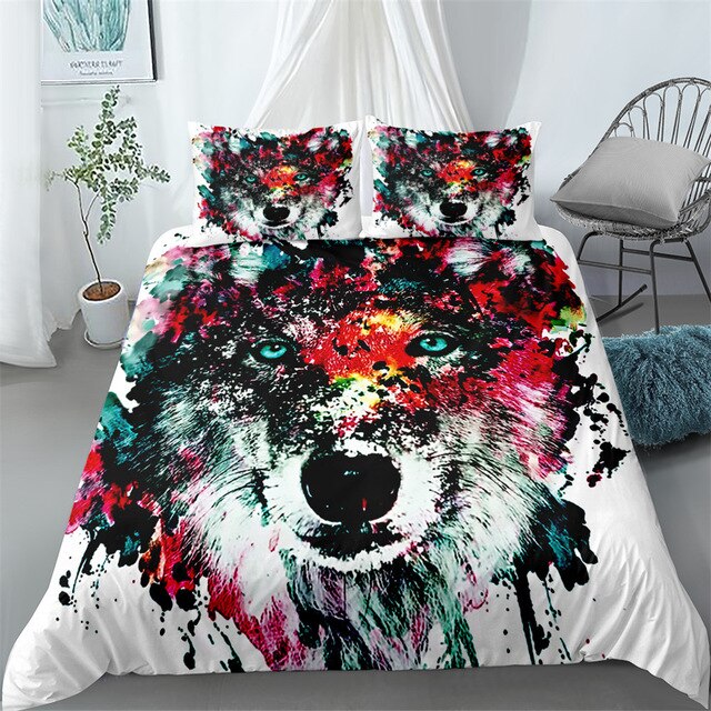 painting wolf digital art duvet/doona cover set single twin double queen king cal king size bed linen set