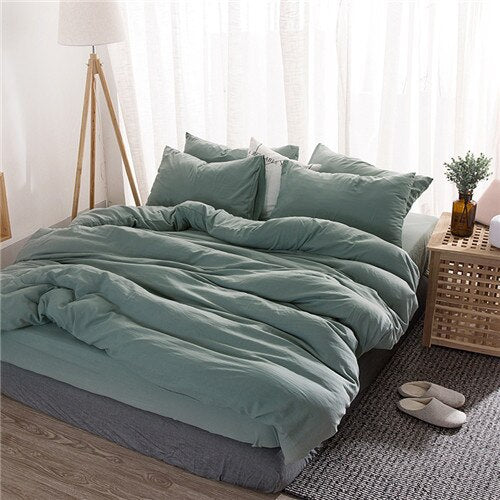 Washed cotton bedding set Solid duvet cover set soft grey bedclothes Japanese style home bed super king size bed linens bed set