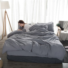 Load image into Gallery viewer, Washed cotton bedding set Solid duvet cover set soft grey bedclothes Japanese style home bed super king size bed linens bed set

